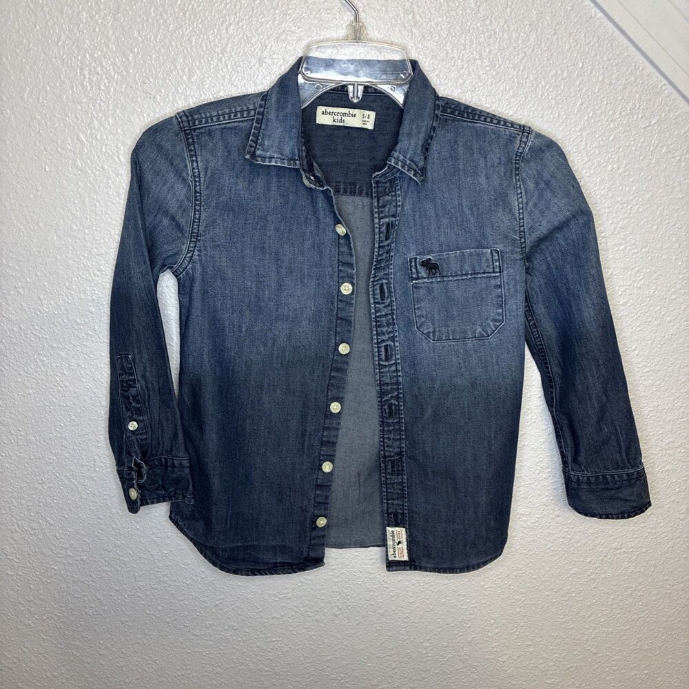 Abercrombie Kids Boys Denim Long Sleeve Blue Jean Button Shirt 100 Cotton Sz 5/6